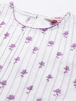 Thumbnail for Biba Women White & Lavender Floral Printed Gotta Patti Floral Kurta - Distacart