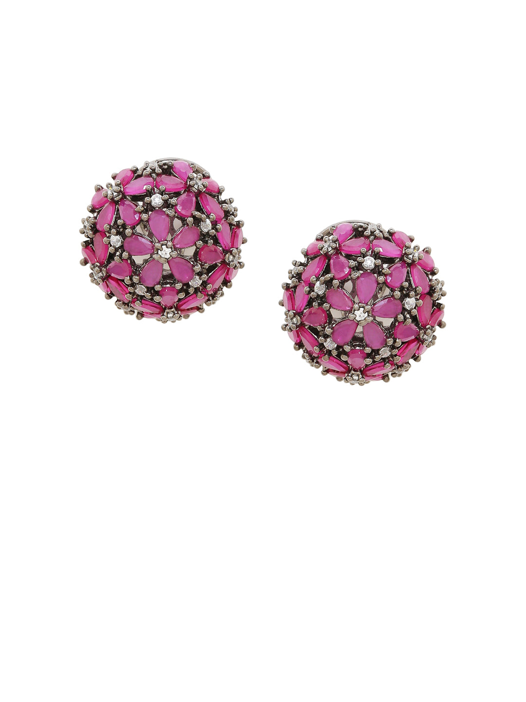 Shoshaa Maroon & Gunmetal-Toned Circular Studs - Distacart