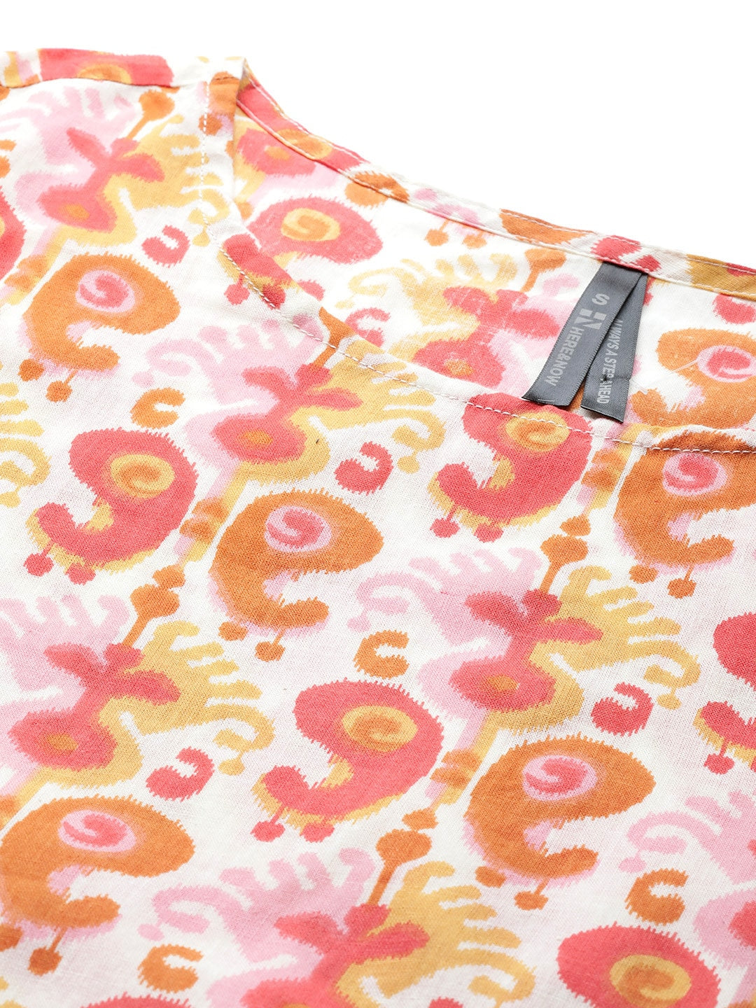 HERE&NOW Women Orange & White Ethnic Motifs Printed Kurta - Distacart