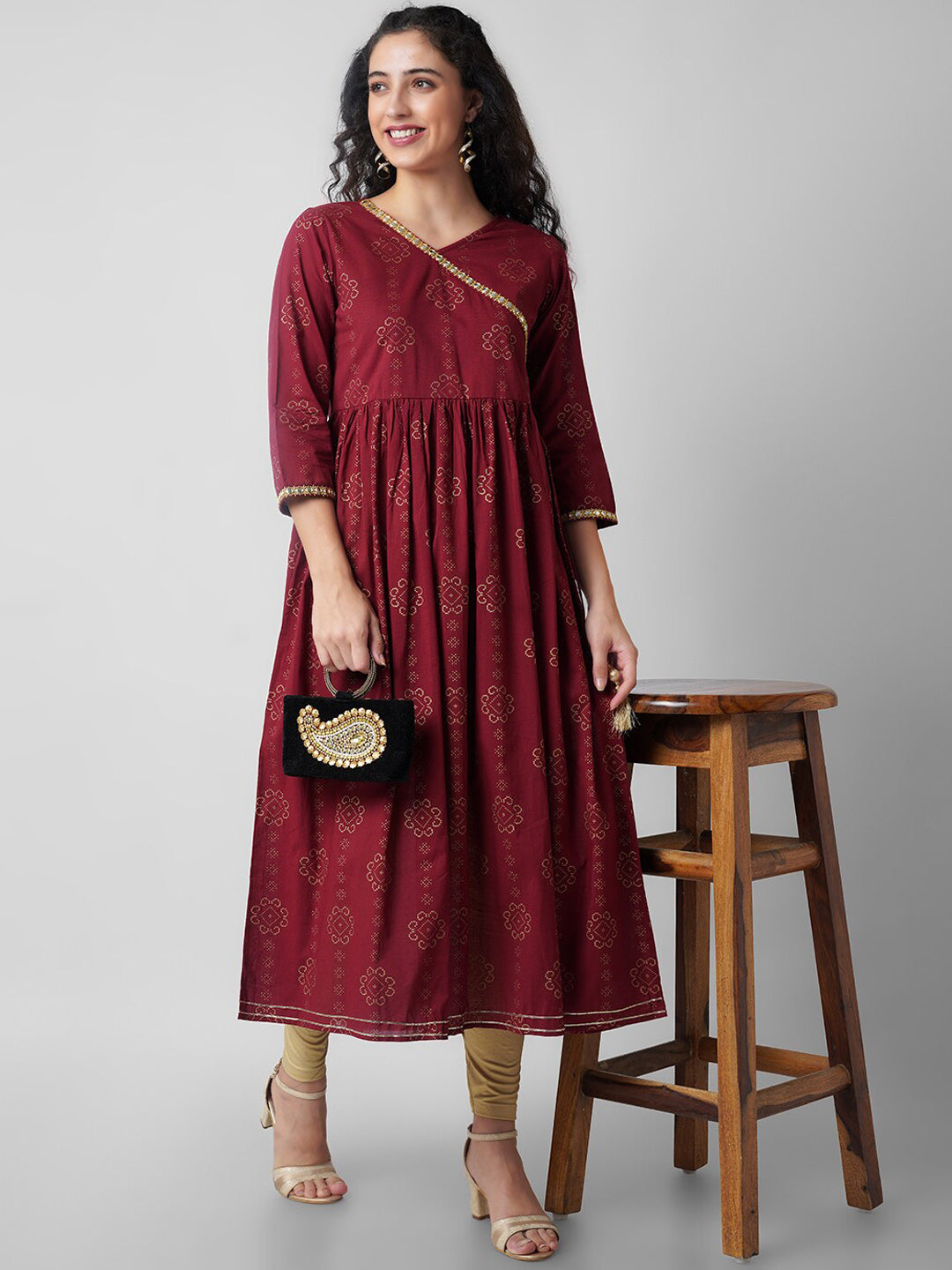 Kalini Women Maroon Ethnic Motifs Angrakha Anarkali Kurta - Distacart