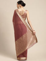 Thumbnail for Saree Mall Mauve & Gold Solid Linen Blend Taant Saree - Distacart