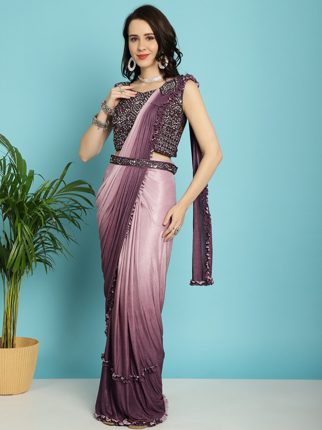 Mitera Maroon Ombre Dyed Ready to Wear Saree - Distacart