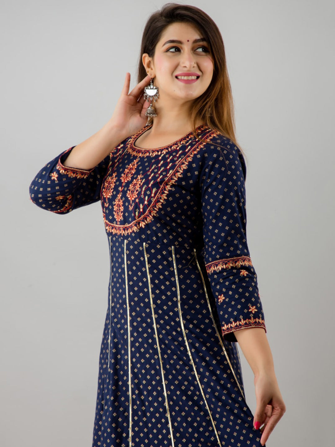 Kalini Women Navy Blue Ethnic Motifs Printed Anarkali Kurta - Distacart
