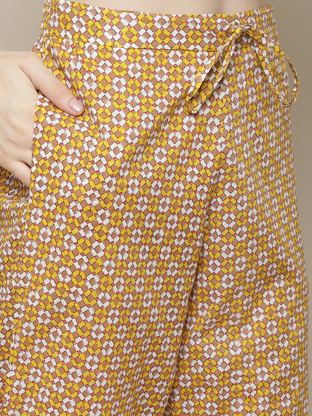 Sangria Women Yellow Printed Gotta Patti Pure Cotton Kurta with Trousers & Dupatta - Distacart