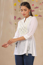 Thumbnail for Juniper Women White Cotton Moss Embroidered A-Line Tunic - Distacart