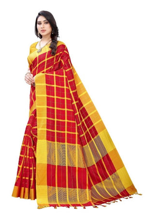 Vamika Red Cotton Silk Weaving Sarees