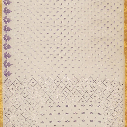 Exclusive Collection 100% Pure Cotton Off White Violet Saree With Printed Work - Distacart
