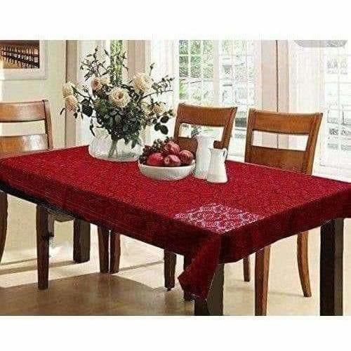 Cotton Dining Table Cover 6 Seater - Maroon - Distacart
