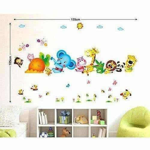 Happy Cute Elephant Monkey Cartoon Animals  Wall Sticker - Distacart