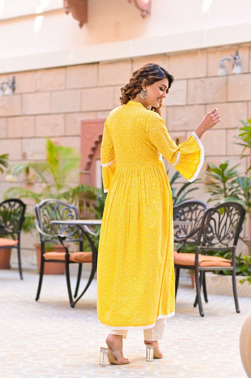 Juniper Women's Yellow Cotton Printed Straight Kurta Pant Dupatta Set - Distacart