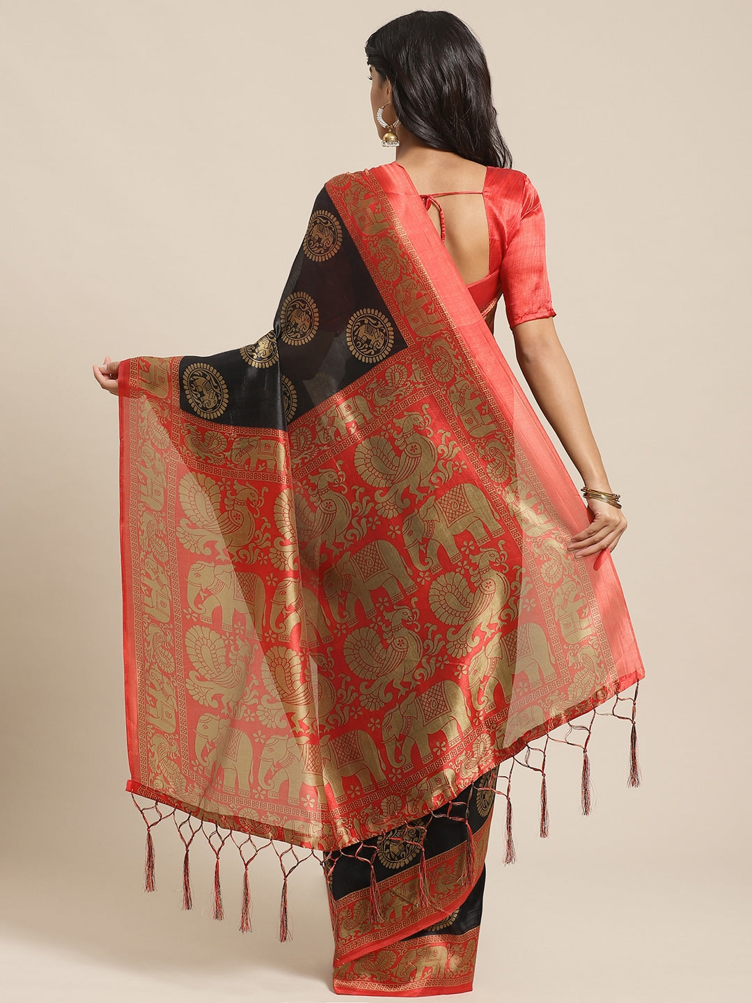 Saree Mall Black & Beige Art Silk Printed Bhagalpuri Saree - Distacart
