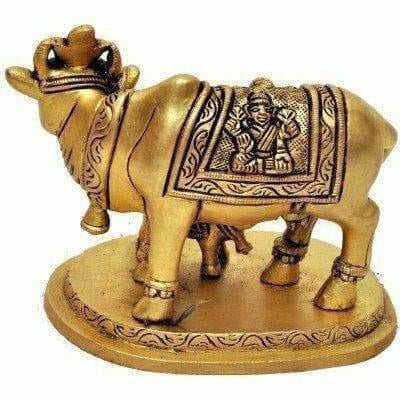 Brass Holy Kamdhenu Cow and Calf Sculpture - Distacart