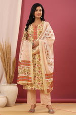 Thumbnail for Juniper Women's Beige Cotton Printed Straight Kurta Pant Dupatta Set - Distacart