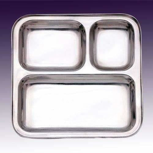 Stainless Steel 3 in 1 Plate with 3 Compartment - Set of 4 - Distacart