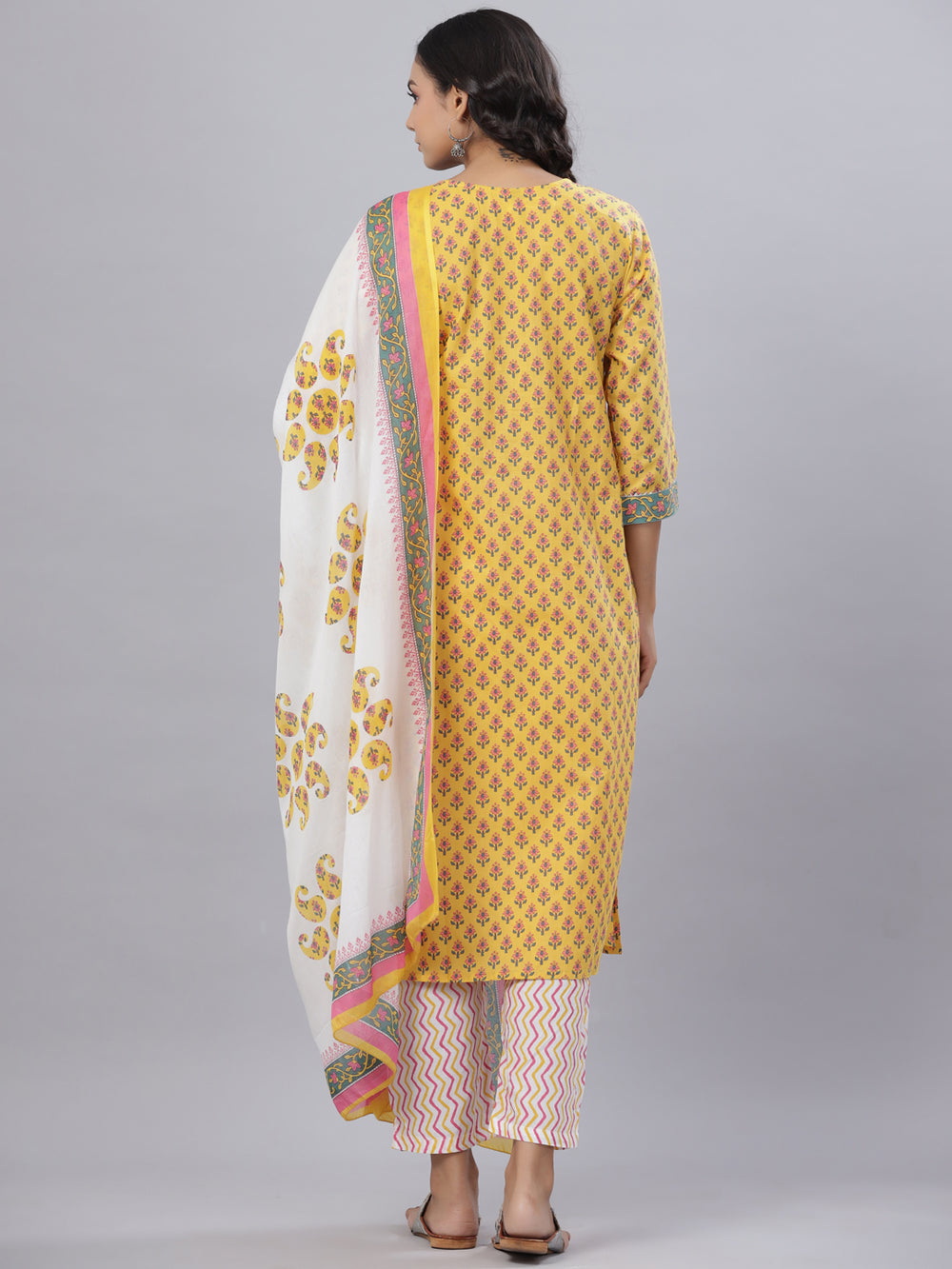 Juniper Women's Royal Blue Cotton Printed Straight Kurta Pant Dupatta Set - Distacart