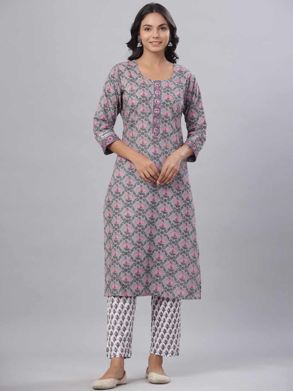 Juniper Women's Royal Blue Cotton Printed Straight Kurta Pant Dupatta Set - Distacart