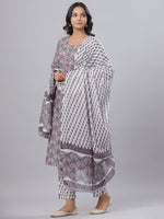 Thumbnail for Juniper Women's Royal Blue Cotton Printed Straight Kurta Pant Dupatta Set - Distacart