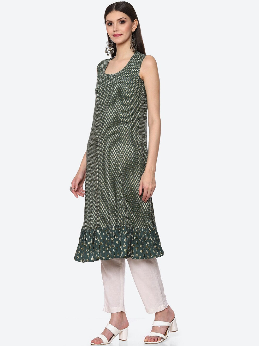 Biba Women Green Printed Anarkali Kurta - Distacart