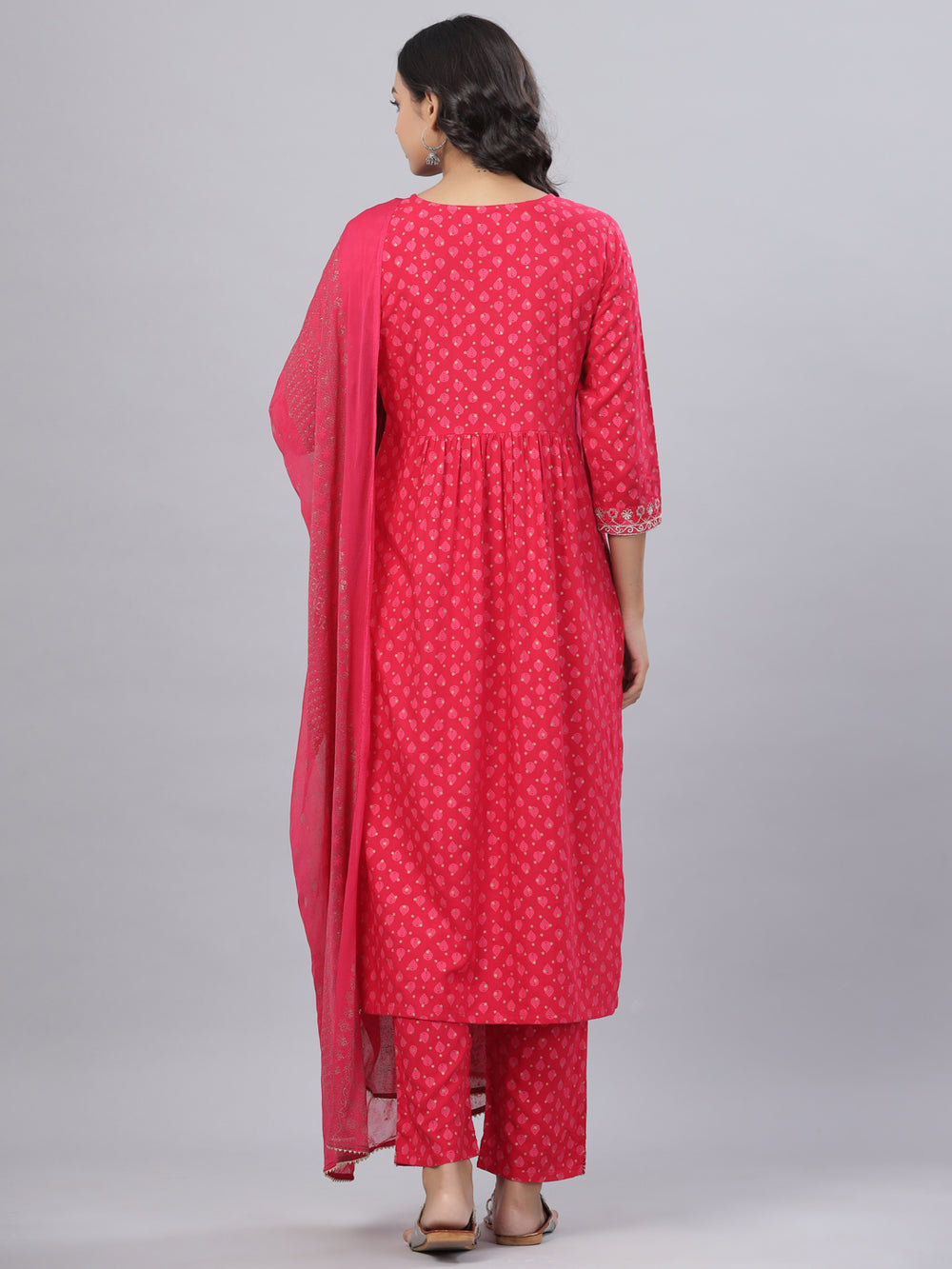 Juniper Women's Fuchsia Rayon Printed Embroidered A-Line Kurta Pant Set - Distacart