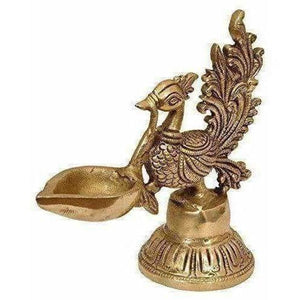 Bird Design Brass Diya Deepak Oil Lamp in Glossy Black Antique Finished Puja Item - Distacart