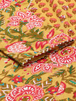Thumbnail for HERE&NOW Women Mustard Yellow Floral Printed Angrakha Gotta Patti Pure Cotton Kurta with Trousers & With - Distacart