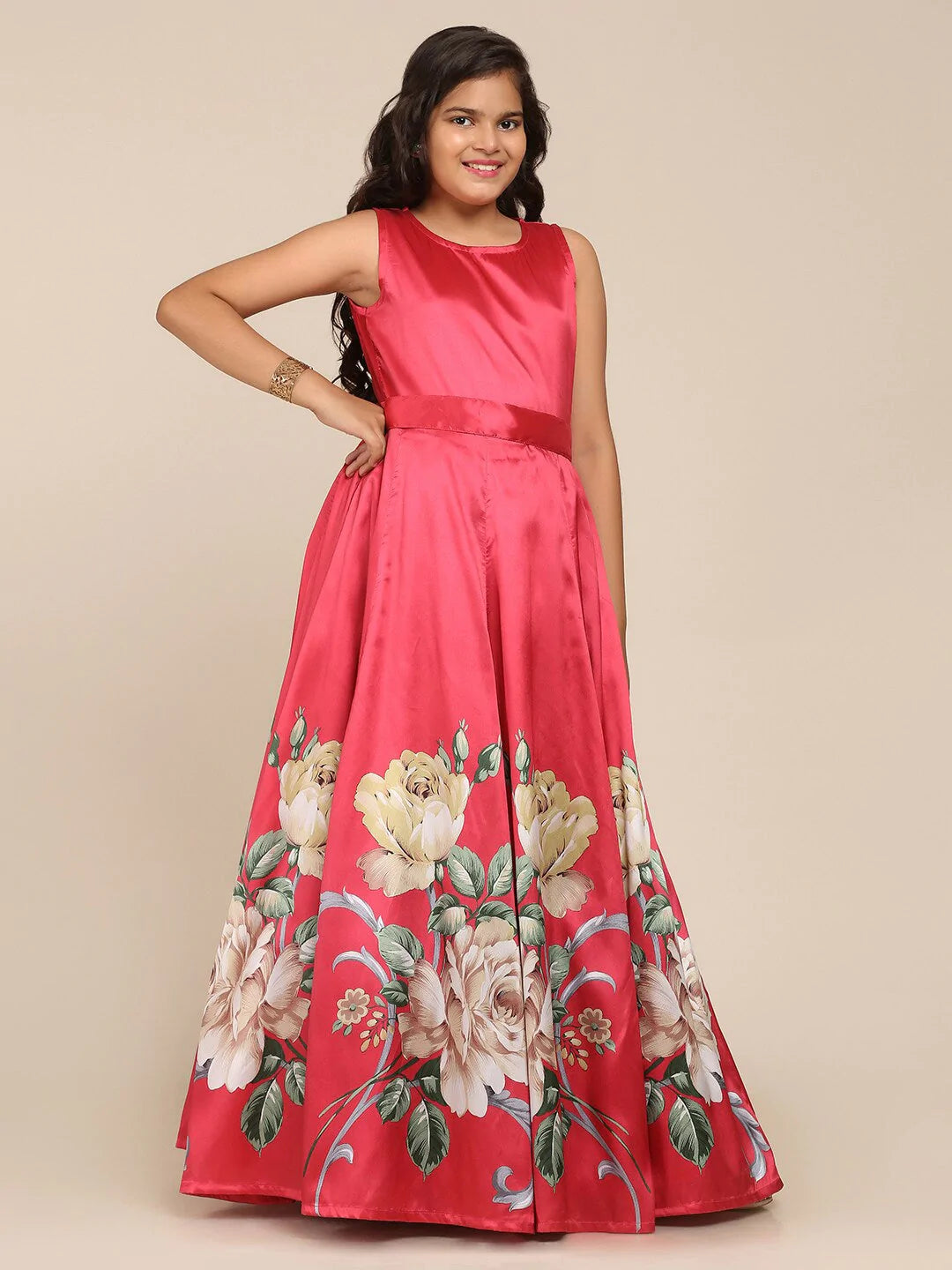 NOZ2TOZ Coral Floral Maxi Dress For Girls - Distacart