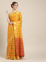 Thumbnail for Mitera Yellow Silk Blend Woven Design Kanjeevaram Saree - Distacart