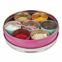 Thumbnail for Stainless Steel Made Masala Box Spice Box Masala Dabba Container With Glass Lid 7 Compartments With 1 Spoon - Distacart