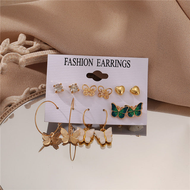 Gold-Plated Alloy Set Of 6 Designer Earrings - The Pari - Distacart