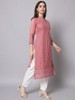 Thumbnail for HERE&NOW Women Peach-Coloured Ethnic Motifs Embroidered Georgette Kurta - Distacart