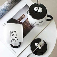 Thumbnail for Panda Ceramic Mug with Ceramic Lid and Spoon(Random Design)-300 ML (Pack of 1) - Distacart