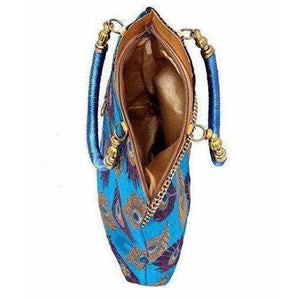 Peacock Print Hand Embroidered Mini Women Handbag - Best For Wedding, Party, Return Gift (Blue) - Distacart