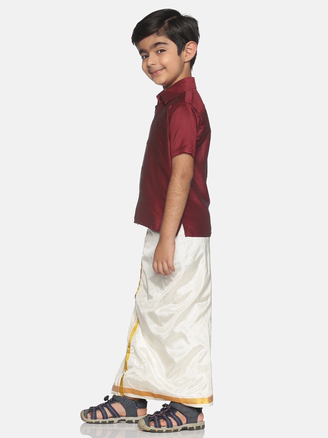 Sethukrishna Boys Maroon & White Solid Shirt and Veshti Set - Distacart