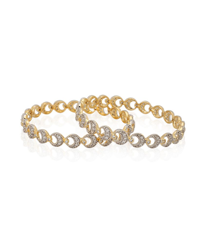 Gold-Plated Alloy Designer American Diamond Bangle Set - The Pari - Distacart