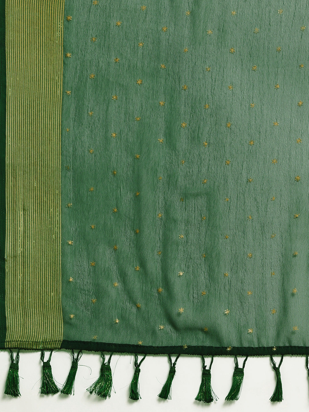 Mitera Green & Gold-Toned Floral Zari Pure Chiffon Saree - Distacart