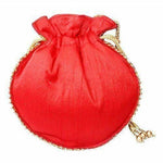 Thumbnail for Ethnic Clutch Silk Potli Batwa Pouch Bag with Metal Bead work Gift For Women - Distacart