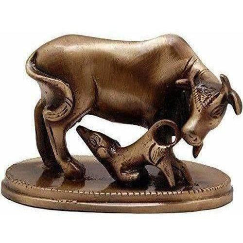 Kamdhenu Cow &amp; Calf Brass Showpiece - Distacart