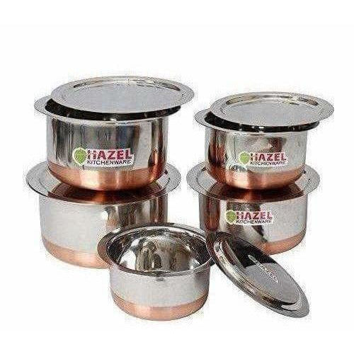 Copper Bottom Top with Lid - 5 Pcs Set - Stainless Steel Top - Distacart