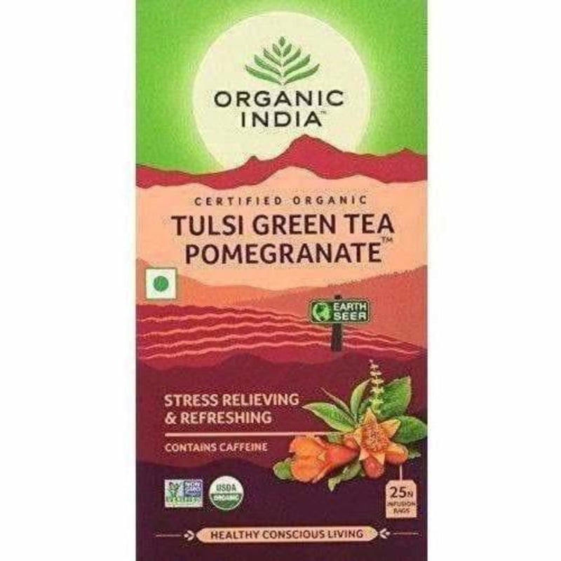 Organic India Tulsi Green Tea, Pomegranate, 25 Tea Bags - Distacart