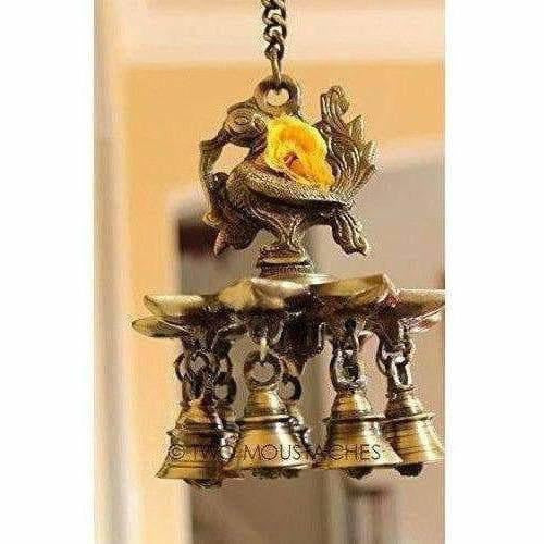 Peacock Hanging Brass Diya with Bells - Distacart