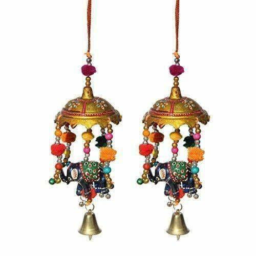 Handicrafts Paradise Umbrella with Elephant Painted and Metal Bell Paper Mache Door Hanging (7.65 cm x 7.65 cm x 22.95 cm, Set of 2) - Distacart