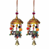 Thumbnail for Handicrafts Paradise Umbrella with Elephant Painted and Metal Bell Paper Mache Door Hanging (7.65 cm x 7.65 cm x 22.95 cm, Set of 2) - Distacart