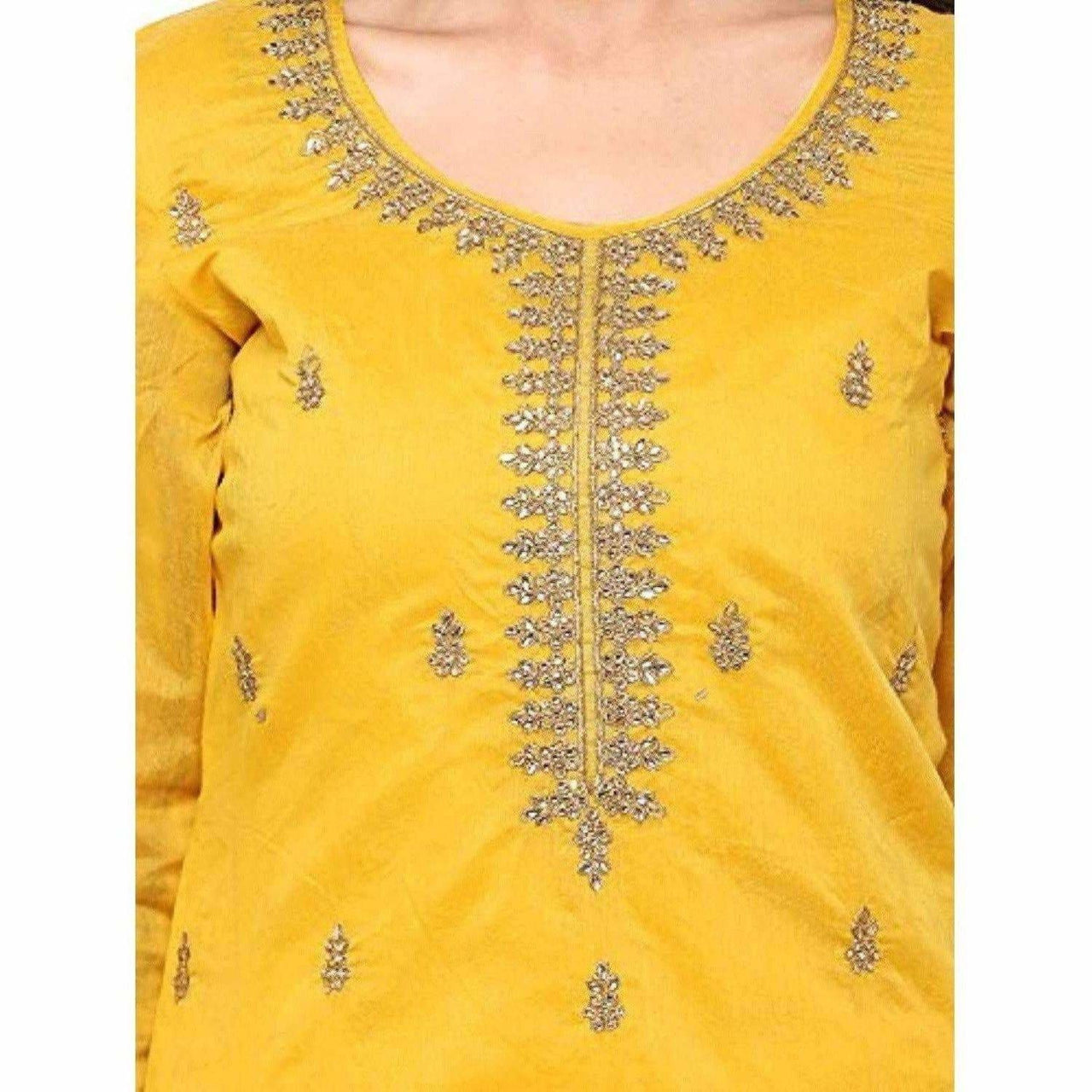 Yellow Chanderi Cotton Dress Material - Distacart