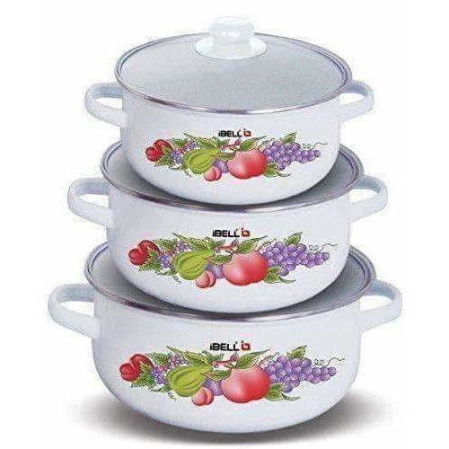 Decorative Enamel Casserole with Glass Lids - Set of 3 - Distacart