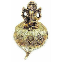 Thumbnail for Handicraft Ganesha Sitting on Leaf with Diya Gold Plated for Home Decor - Distacart