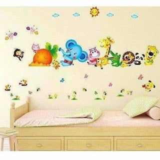 Happy Cute Elephant Monkey Cartoon Animals  Wall Sticker - Distacart