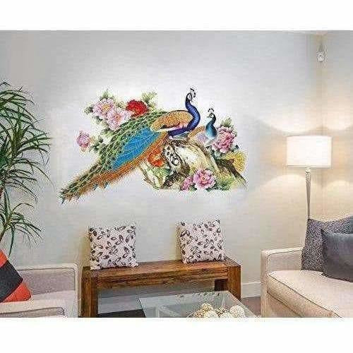 Multi color Peacock Birds Nature Wall Sticker - Model 2 - Distacart