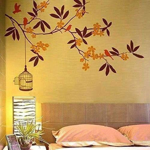 Branch Flowers and Cage Wall Sticker - Multi color - Distacart