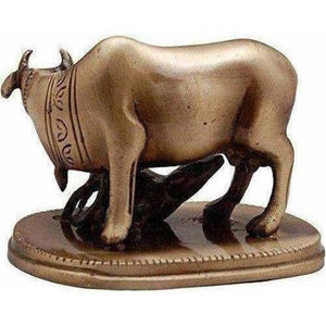 Kamdhenu Cow & Calf Brass Showpiece - Distacart