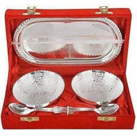 Thumbnail for Handmade Silver Plated Brass Bowl with Tray - Set of 5 Pieces - Distacart